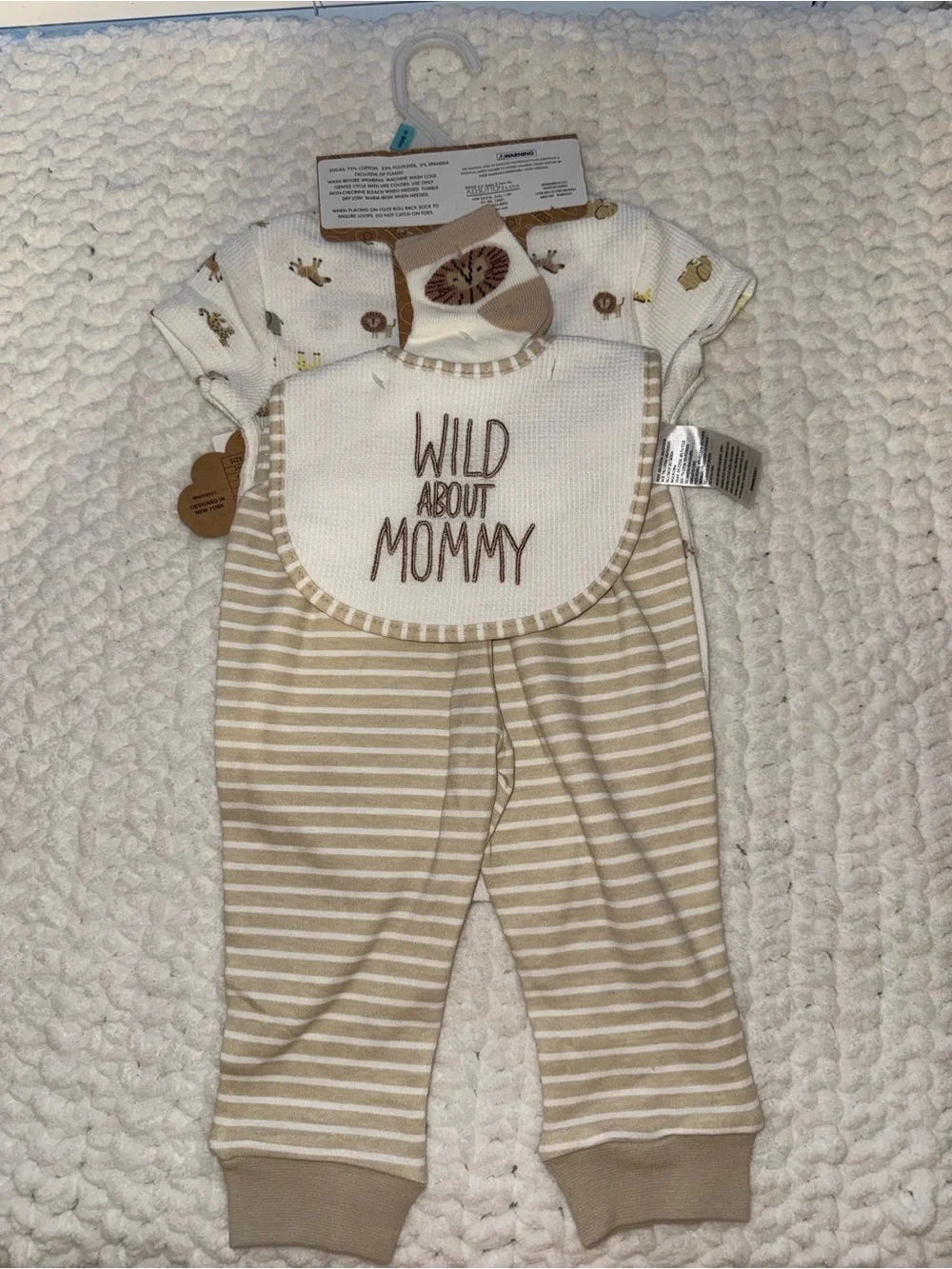 Baby Essentials Neutral Safari Bodysuit with Tan Striped Pants